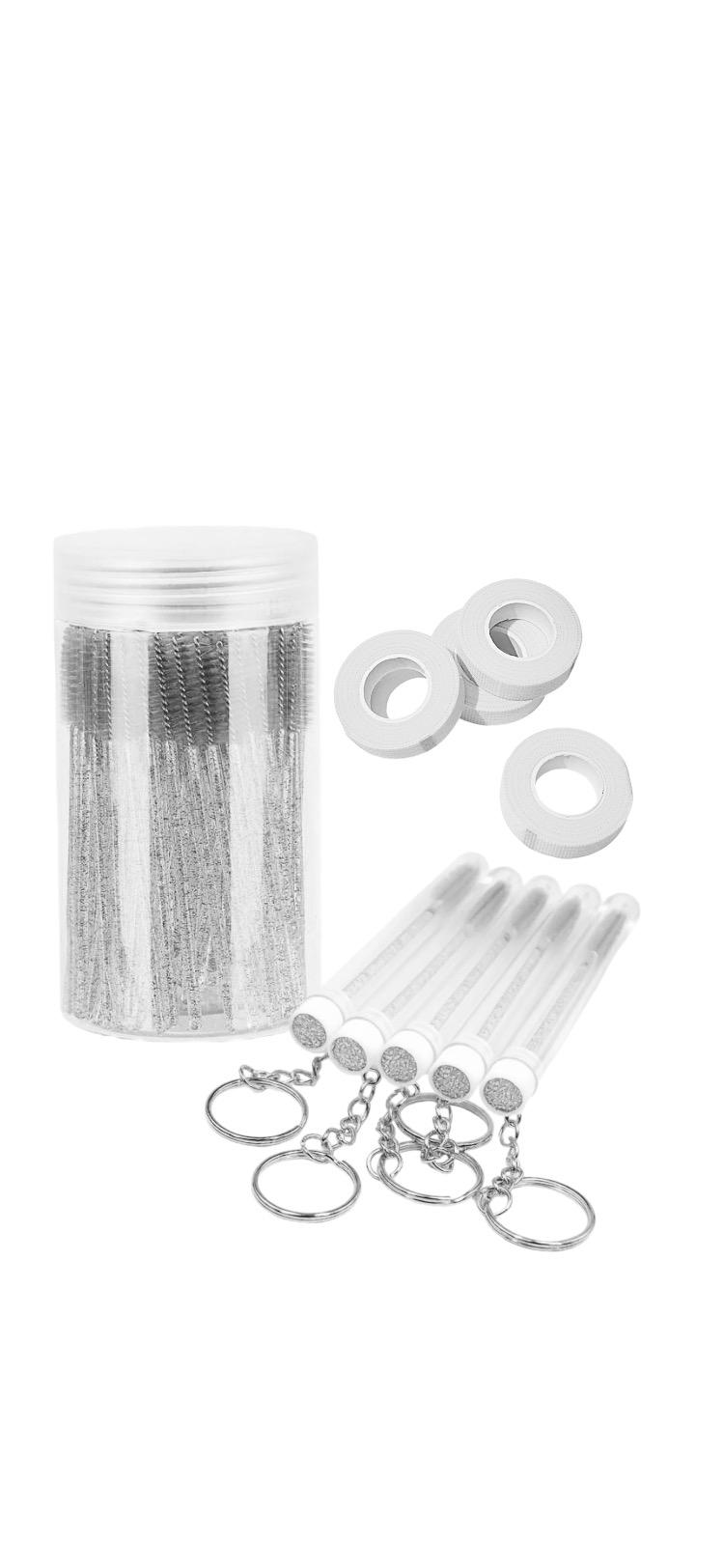 Lash application accessories 
Lash Spoolies 
Lash tapes 
Sleep masks 
Keyring Spoolies