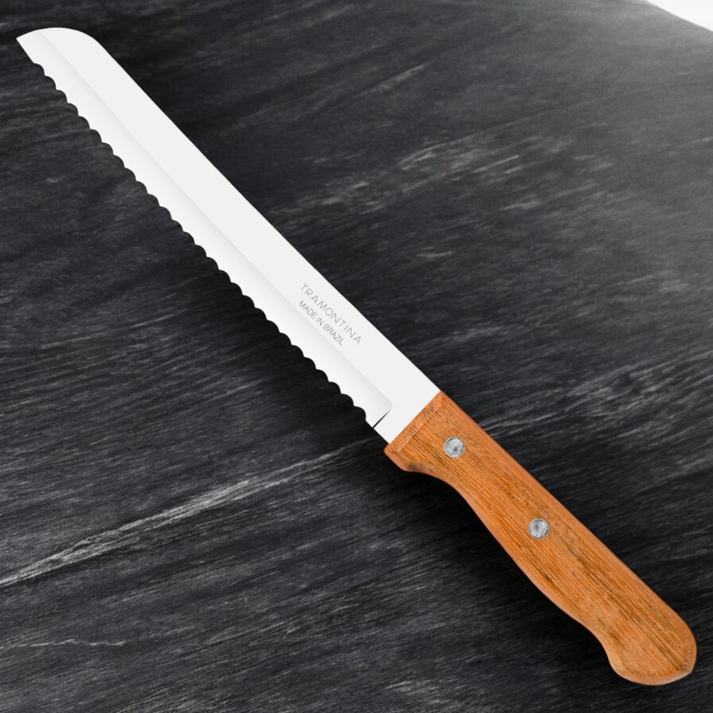 Faca Pão Padaria Tramontina Dynamic Aço Inox Cabo Madeira 8 Polegadas Bolo
