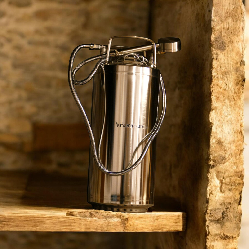 Douche autumnhome inox nomade bushcraft autonome solaire vanlife hygiène survie Camille nature yourte tente camping kerterre tipi 
Eau de pluie 
Résilience  autonomie off the grid 
Shower autonomy 