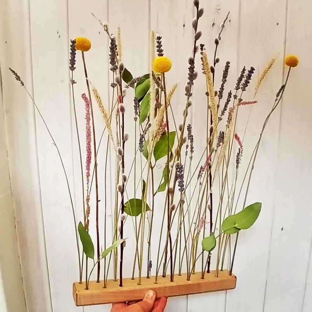Dried Flowers in Wooden Stand

