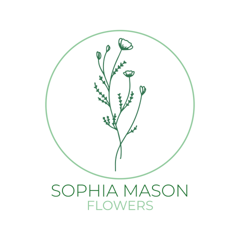 The logo of Sophia Mason flowers. It's a green line drawing of two wildflowers.