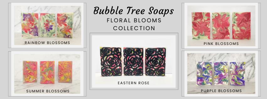 Bubble Tree Soaps, Flora Blooms Collection, Rainbow Blossom, Pink Blossoms, Summer Blossoms, Purple Blossoms, Flora Soaps, Flora scented soap,  Gift soap, Mother's Day, Birthday, Valentines day, 