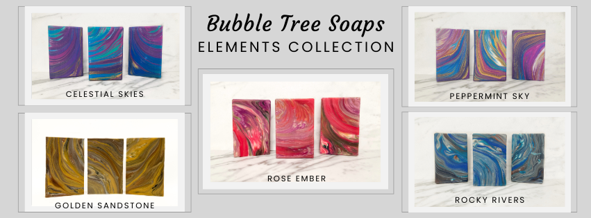 A selection of Soaps inspired by the elements. Earth, air, fire, and water—elemental beauty in every swirl. Scents range from Masculine, floral to clean and crisp. Perfect for a special gift or occasion. 