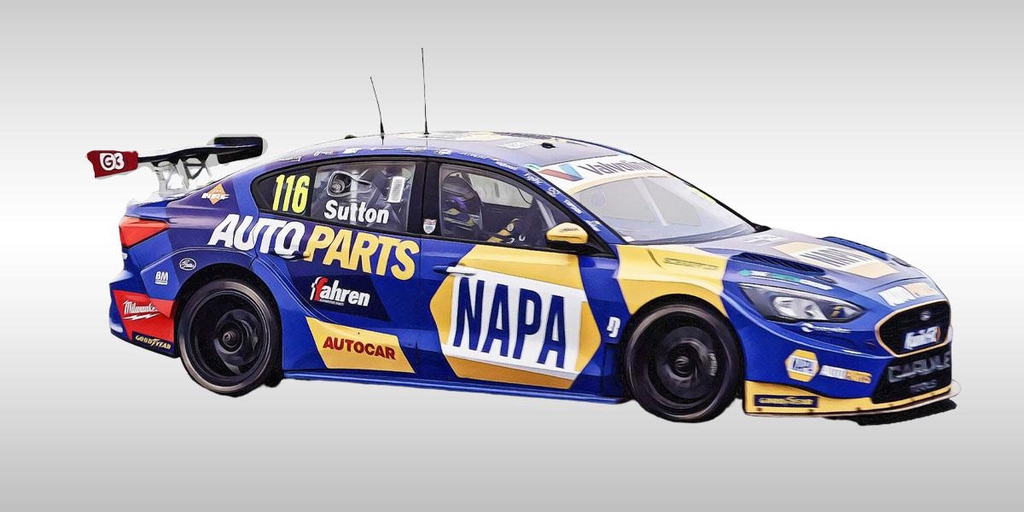 Bespoke British Touring Car Champonship motorsport art by Ian Cunningham.